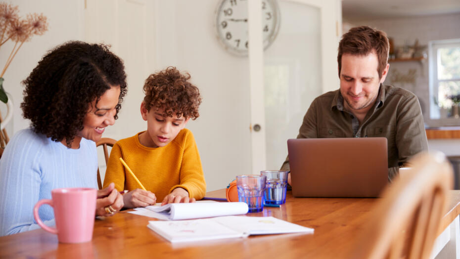 Family working from home